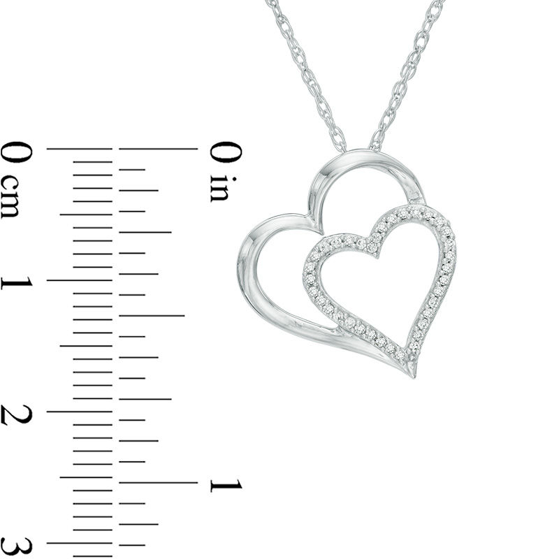 0.10 CT. T.W. Diamond Tilted Motherly Hearts Pendant in Sterling Silver