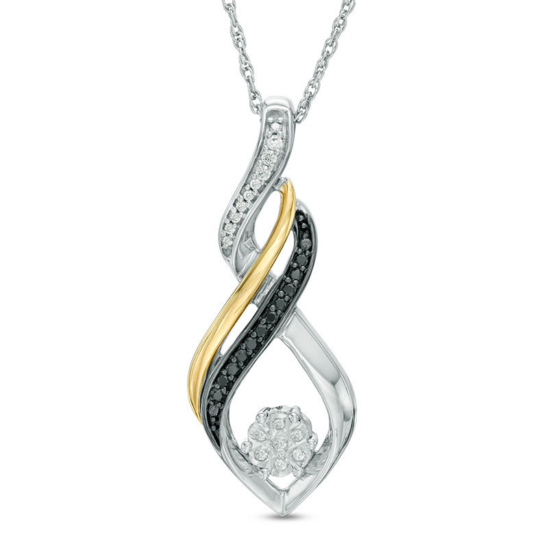 0.09 CT. T.W. Enhanced Black and White Diamond Twist Pendant in Sterling Silver and 10K Gold