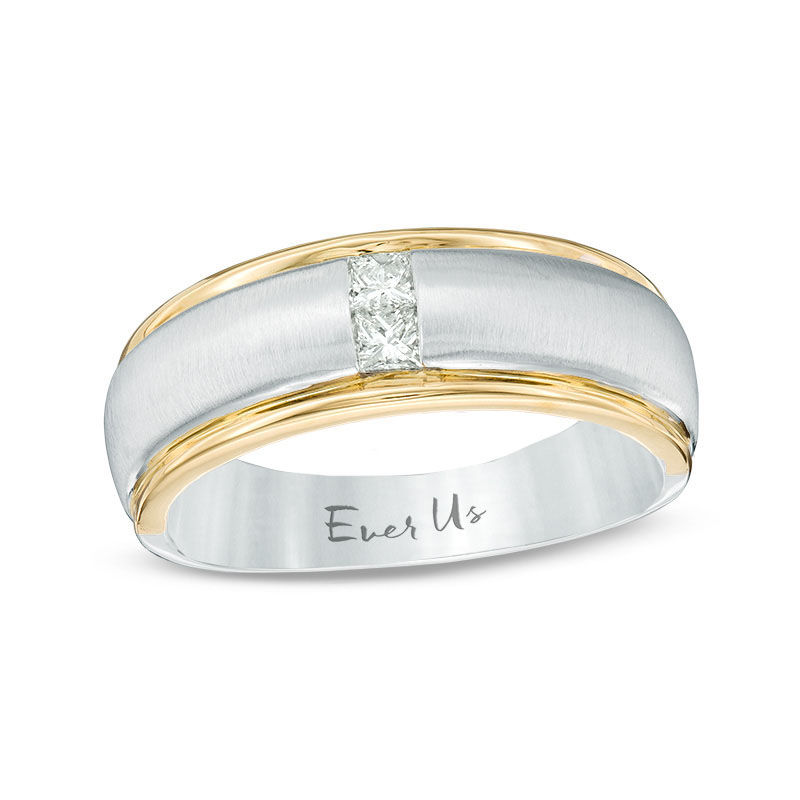 Ever Us™ Men's 0.20 CT. T.W. Two Stone Square-Cut Diamond Satin Band in 14K Two-Tone Gold