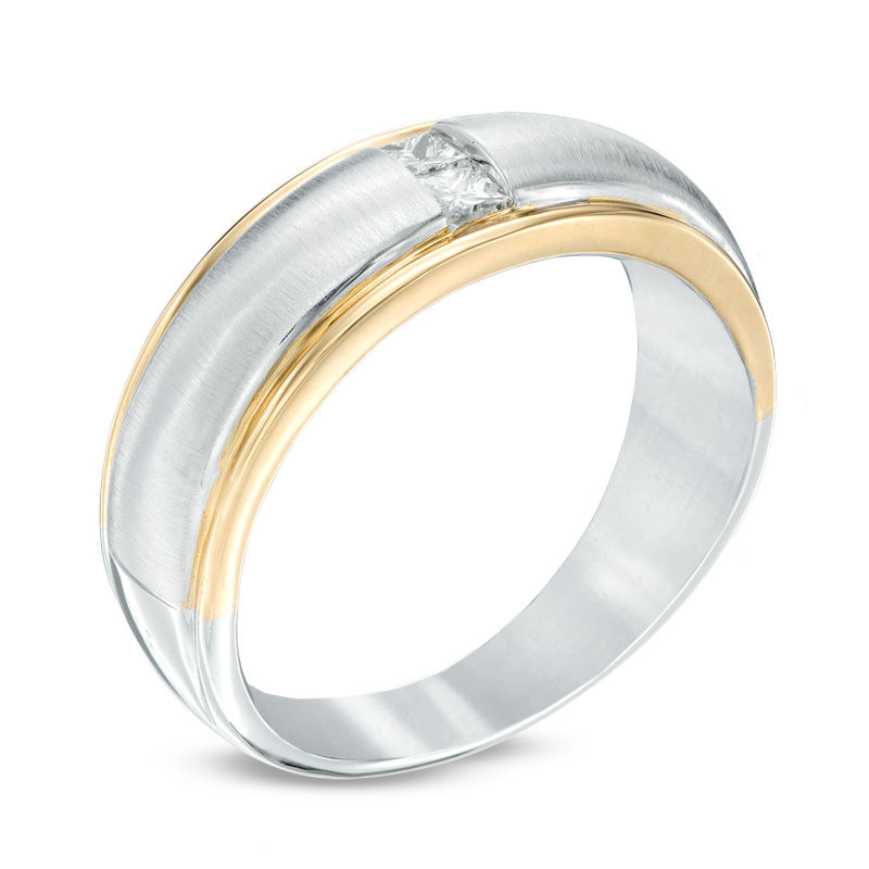 Ever Us™ Men's 0.20 CT. T.W. Two Stone Square-Cut Diamond Satin Band in 14K Two-Tone Gold