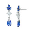 Thumbnail Image 0 of Multi-Shaped Lab-Created Blue and White Sapphire Floral Drop Earrings in Sterling Silver