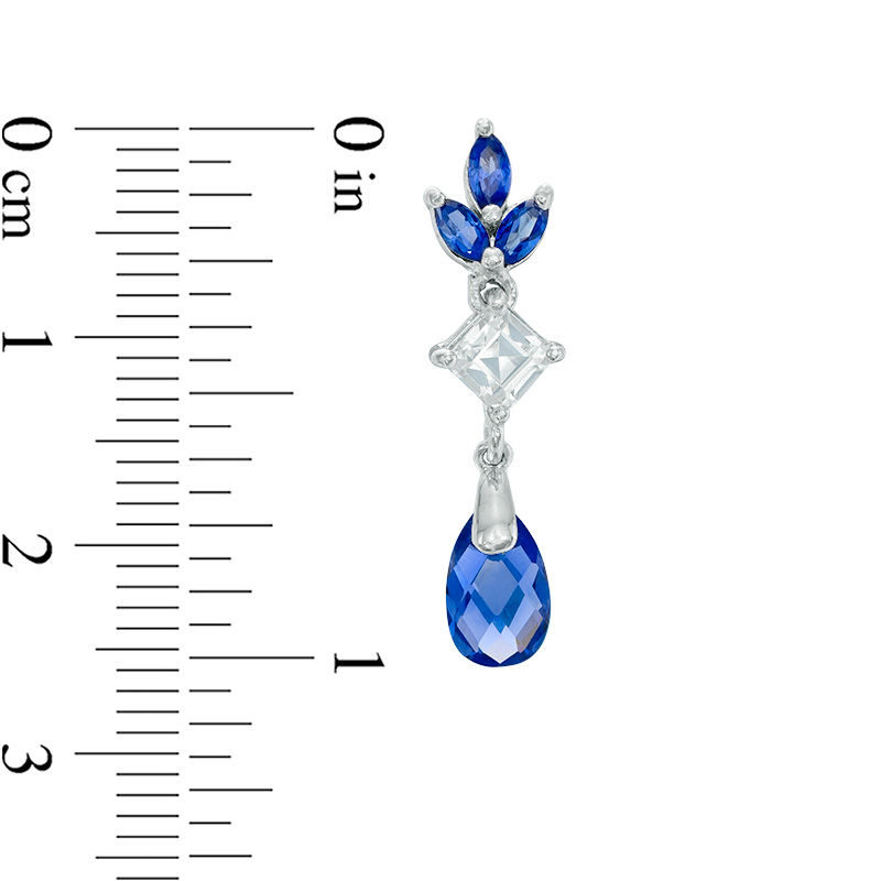 Multi-Shaped Lab-Created Blue and White Sapphire Floral Drop Earrings in Sterling Silver