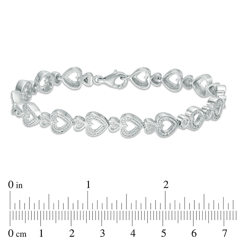 0.15 CT. T.W. Diamond Heart Bracelet in Sterling Silver - 7.5"