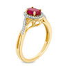 Thumbnail Image 1 of Oval Lab-Created Ruby and 0.13 CT. T.W. Diamond Frame Split Shank Ring in 10K Gold