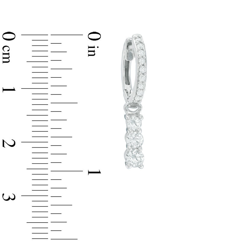 0.95 CT. T.W. Diamond Three Stone Drop Hoop Earrings in 10K White Gold