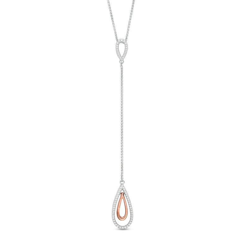 0.18 CT. T.W. Diamond Teardrop "Y" Necklace in Sterling Silver and 10K Rose Gold - 38"