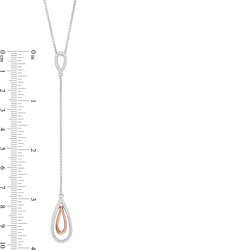 0.18 CT. T.W. Diamond Teardrop "Y" Necklace in Sterling Silver and 10K Rose Gold - 38"
