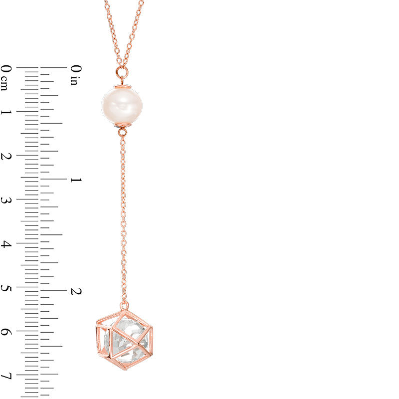 Cultured Freshwater Pearl and Lab-Created White Sapphire Cage Drop Necklace in Sterling Silver with 18K Rose Gold Plate