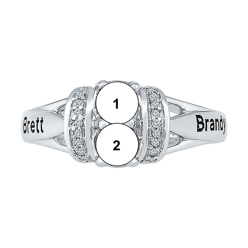 Couple's Simulated Birthstone and 1/10 CT. T.W. Diamond Collar Ring in Sterling Silver (2 Stones and 3 Lines)