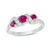 Thumbnail Image 0 of 4.0mm Lab-Created Ruby and 0.11 CT. T.W. Diamond Overlay Three Stone Ring in Sterling Silver