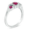 Thumbnail Image 1 of 4.0mm Lab-Created Ruby and 0.11 CT. T.W. Diamond Overlay Three Stone Ring in Sterling Silver