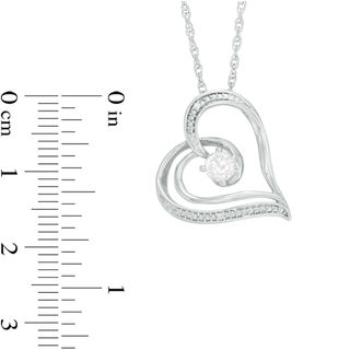 4.0mm Lab-Created White Sapphire and Diamond Accent Swirling Tilted Heart Pendant in Sterling Silver|Peoples Jewellers