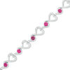 Thumbnail Image 0 of 3.0mm Lab-Created Ruby Cascading Hearts Bracelet in Sterling Silver - 7.5"