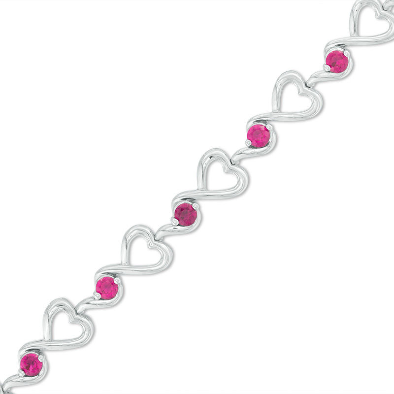 3.0mm Lab-Created Ruby Cascading Hearts Bracelet in Sterling Silver - 7.5"