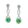 Thumbnail Image 0 of Lab-Created Emerald and 0.18 CT. T.W. Diamond Frame Pendulum Drop Earrings in Sterling Silver