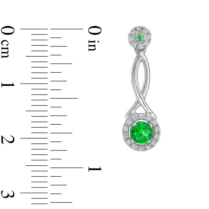 Lab-Created Emerald and 0.18 CT. T.W. Diamond Frame Pendulum Drop Earrings in Sterling Silver