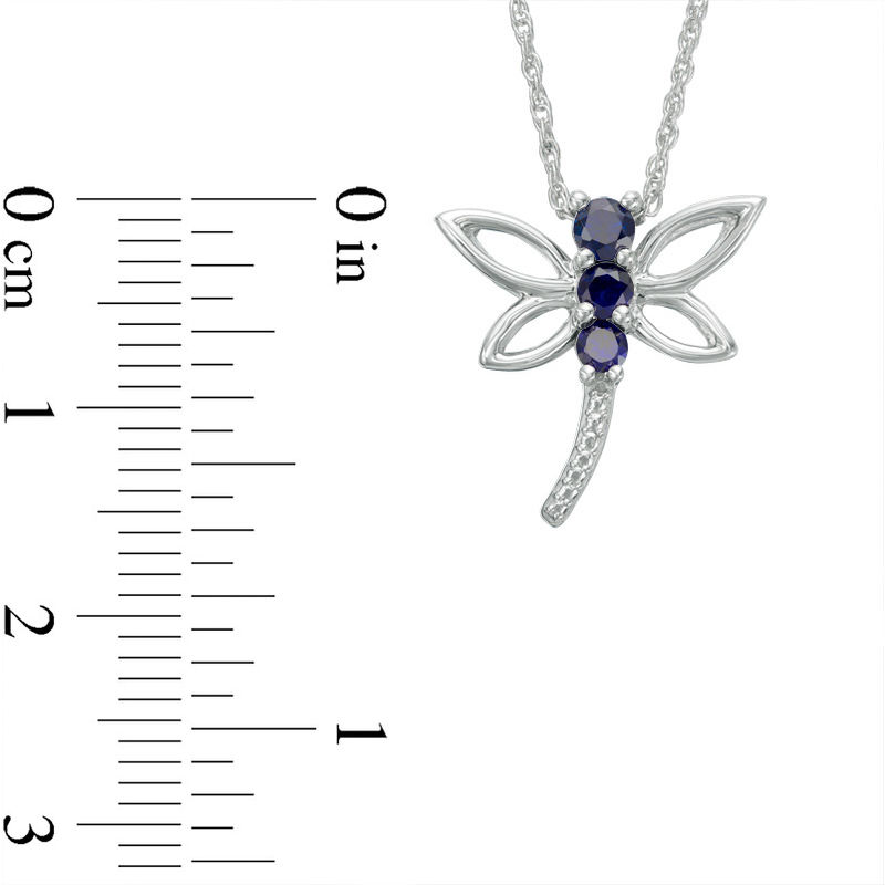 Lab-Created Blue Sapphire Beaded Dragonfly Pendant in Sterling Silver