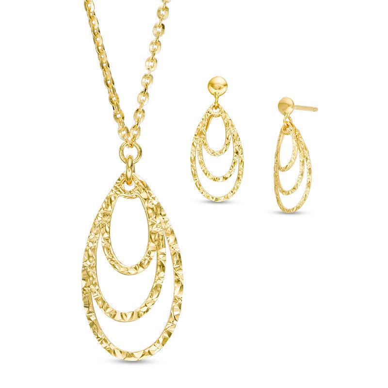 Made in Italy Diamond-Cut Teardrop Necklace and Drop Earrings Set in 10K Gold - 19"