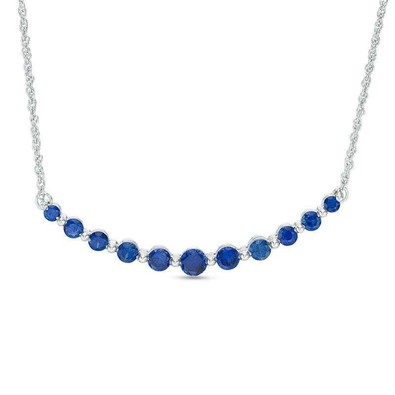 Graduated Lab-Created Blue Sapphire Curved Bar Necklace in Sterling Silver