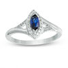Thumbnail Image 0 of Marquise Lab-Created Blue Sapphire and 0.11 CT. T.W. Diamond Frame Split Shank Ring in Sterling Silver