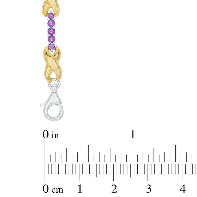 Amethyst Five Stone and Infinity Station Bracelet in Sterling Silver and 10K Gold - 7.5"