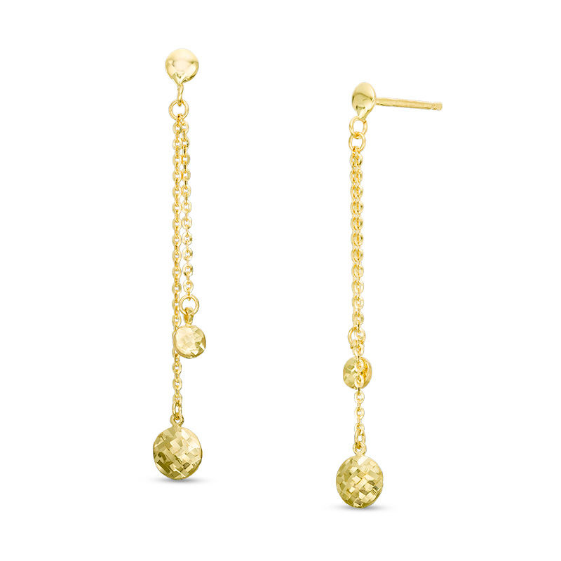 Made in Italy Hammered Ball Double Chain Drop Earrings in 10K Gold