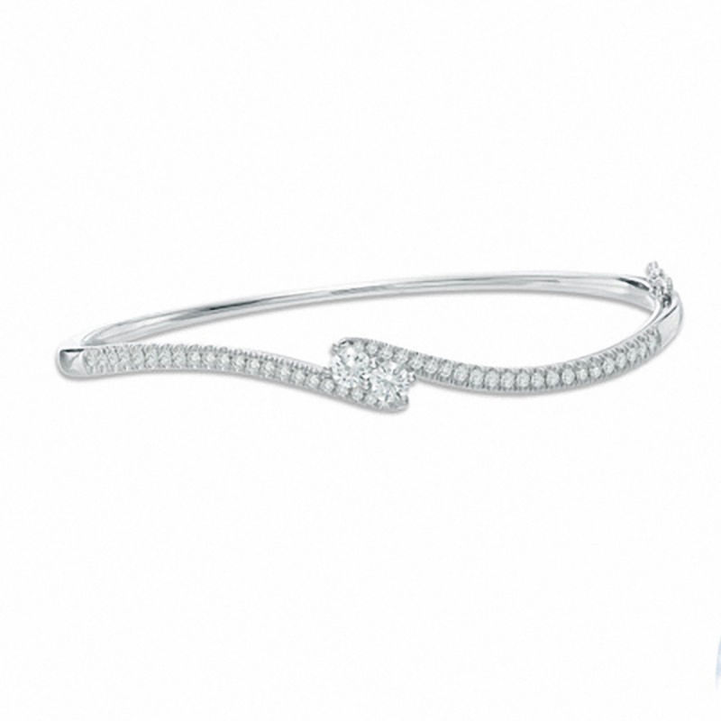 Ever Us™ 1.00 CT. T.W. Two-Stone Diamond Bypass Bangle in 14K White Gold