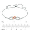 Thumbnail Image 1 of Diamond Accent Infinity and Heart Bolo Bracelet in Sterling Silver and 10K Rose Gold - 9.5"