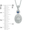 Thumbnail Image 2 of Vera Wang Love Collection 0.45 CT. T.W. Diamond and Blue Sapphire Oval Frame Pendant in 14K White Gold - 19"