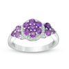 Thumbnail Image 0 of Amethyst Cluster and 0.09 CT. T.W. Diamond Frame Tri-Sides Ring in Sterling Silver