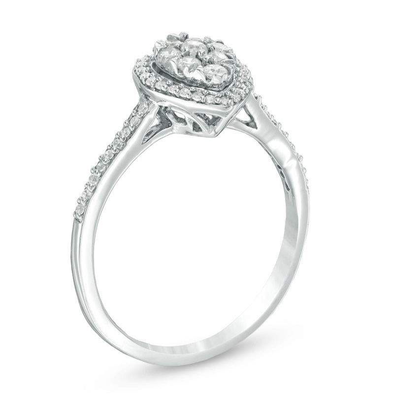 0.30 CT. T.W. Multi-Diamond Pear-Shaped Frame Engagement Ring in 10K White Gold