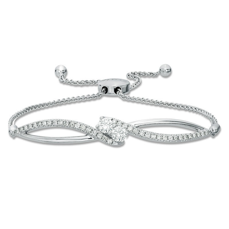 Ever Us™ 0.75 CT. T.W. Two-Stone Diamond Bypass Bolo Bracelet in 14K White Gold - 9.5"