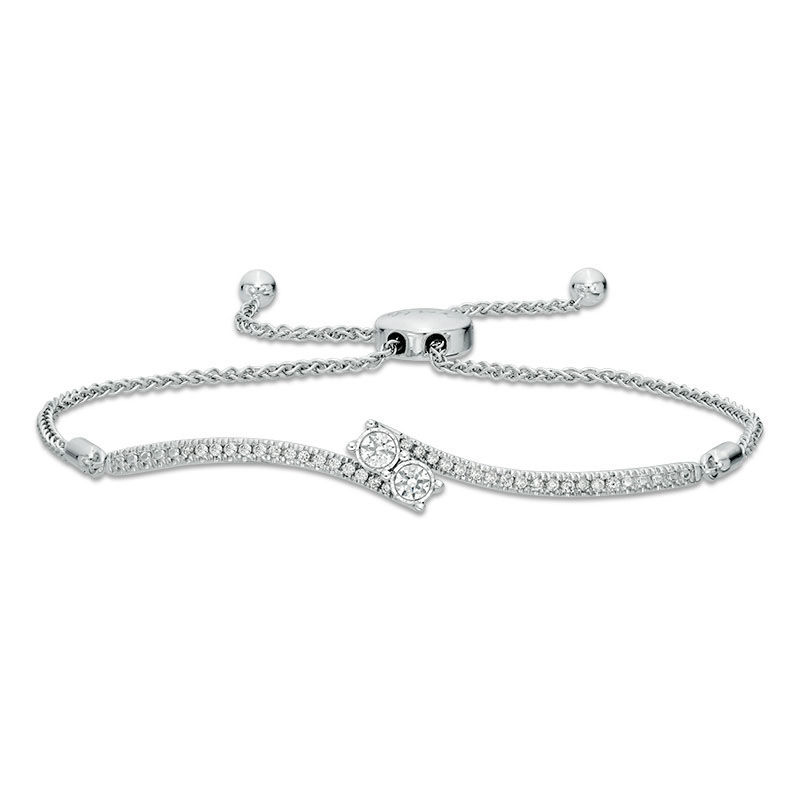 Ever Us™ 0.33 CT. T.W. Two-Stone Diamond Bypass Bolo Bracelet in 14K White Gold - 9.5"