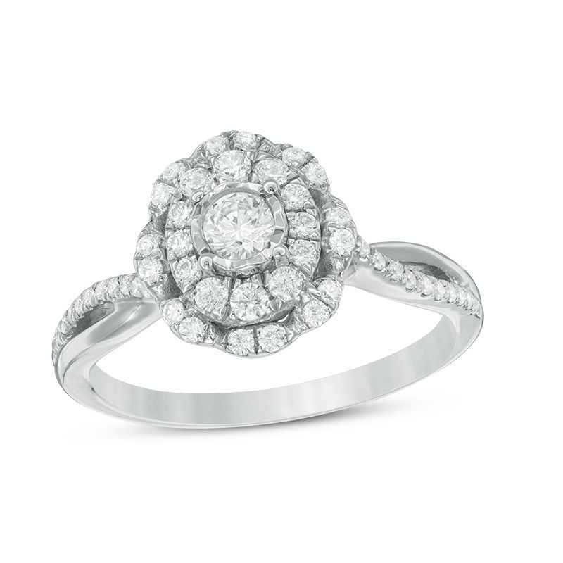 0.45 CT. T.W. Diamond Scallop Frame Engagement Ring in 10K White Gold