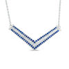 Thumbnail Image 0 of Lab-Created Blue and White Sapphire Chevron Necklace in Sterling Silver