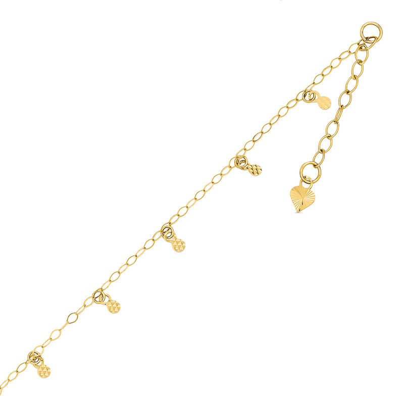 Diamond-Cut Circle Station Anklet in 14K Gold - 10"