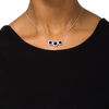 Thumbnail Image 2 of Lab-Created Blue and White Sapphire Frame Three Stone Bolo Necklace in Sterling Silver - 30"