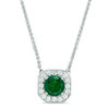 Thumbnail Image 1 of 7.0mm Lab-Created Emerald and White Sapphire Octagonal Frame Bolo Necklace in Sterling Silver - 30"
