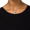 Thumbnail Image 2 of 7.0mm Lab-Created Emerald and White Sapphire Octagonal Frame Bolo Necklace in Sterling Silver - 30"