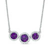 Thumbnail Image 1 of Amethyst and Lab-Created White Sapphire Frame Three Stone Bolo Necklace in Sterling Silver - 30"