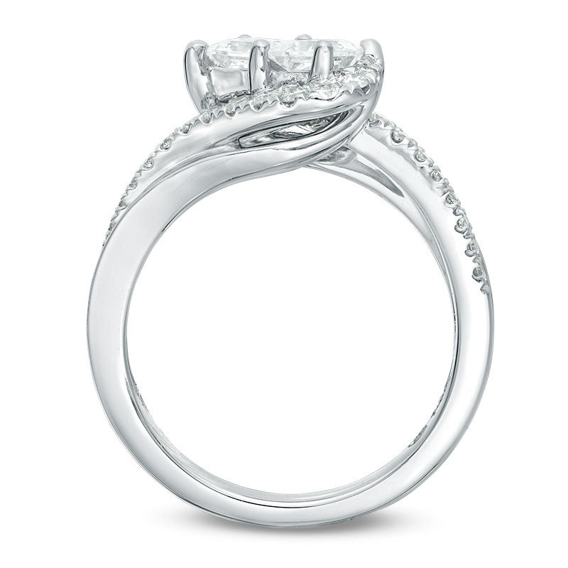 Ever Us™ 1.00 CT. T.W. Two-Stone Princess-Cut Diamond Tilted Bypass Frame Ring in 14K White Gold