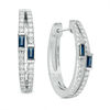 Thumbnail Image 0 of Vera Wang Love Collection Baguette Blue Sapphire and 0.37 CT. T.W. Diamond Double Hoop Earrings in 14K White Gold