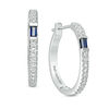 Thumbnail Image 0 of Vera Wang Love Collection Baguette Blue Sapphire and 0.18 CT. T.W. Diamond Hoop Earrings in 14K White Gold