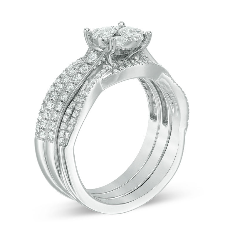 1.00 CT. T.W. Composite Diamond Three Piece Bridal Set in 14K White Gold