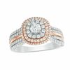 Thumbnail Image 0 of 1.00 CT. T.W. Diamond Triple Cushion Frame Multi-Row Engagement Ring in 14K Two-Tone Gold