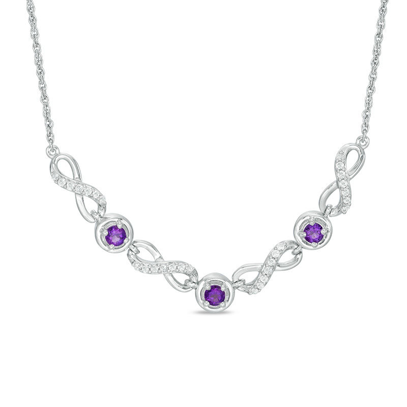 Amethyst and 0.18 CT. T.W. Diamond Three Stone Infinity Symbol Necklace in Sterling Silver