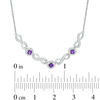 Thumbnail Image 1 of Amethyst and 0.18 CT. T.W. Diamond Three Stone Infinity Symbol Necklace in Sterling Silver