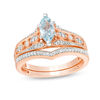 Thumbnail Image 0 of Marquise Aquamarine and 0.18 CT. T.W. Diamond Bridal Set in 10K Rose Gold