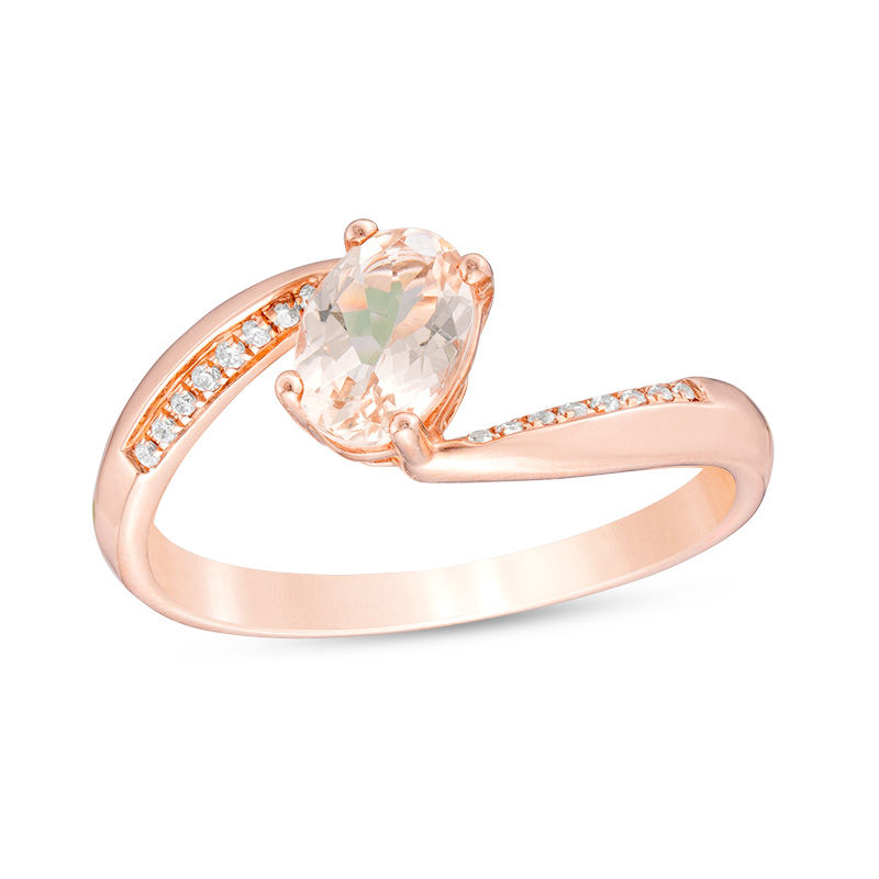 Oval Morganite and Diamond Accent Bypass Ring in 10K Rose Gold