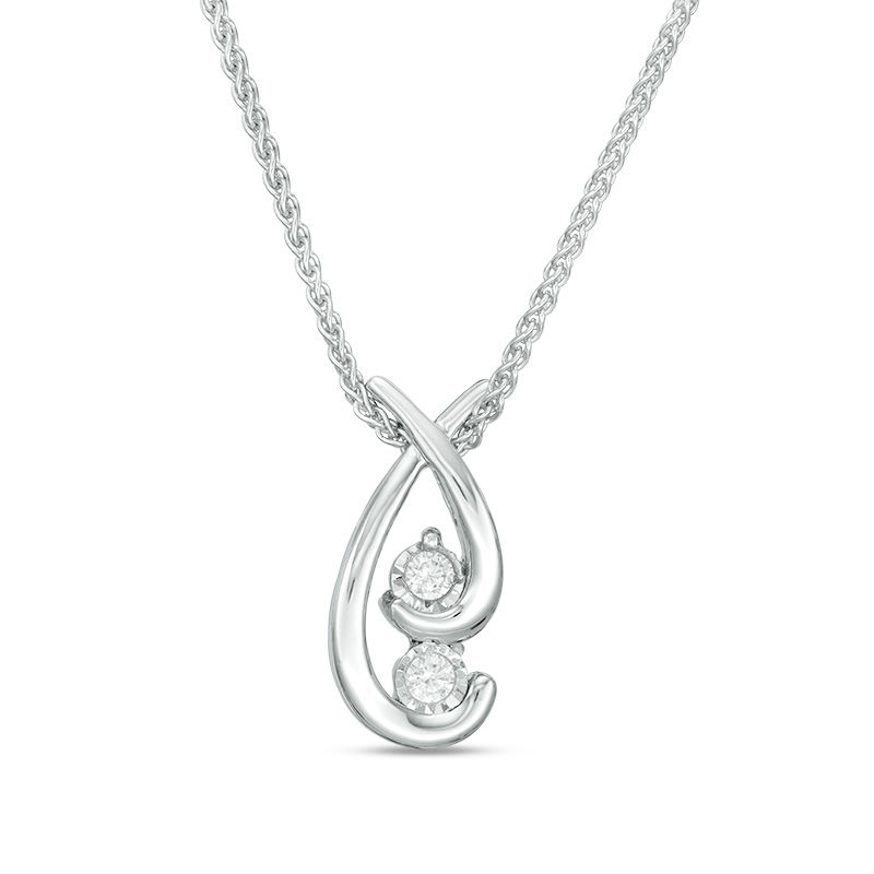 0.09 CT. T.W. Diamond Two Stone Swirl Bolo Necklace in Sterling Silver - 30"